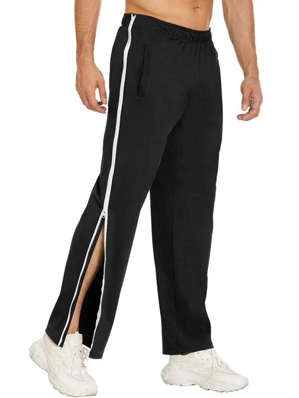 Trendy Men's Solid Color Sports Sweatpants with Side Zipper - Comfortable and Stylish for All Seasons - MENLL